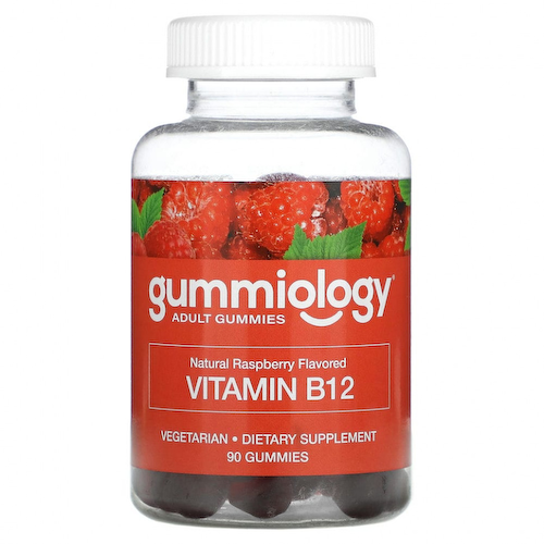 Gummiology, жевательные таблетки для взрослых с витамином В12 со вкусом малины, 90 вегетарианских жевательных таблеток #1