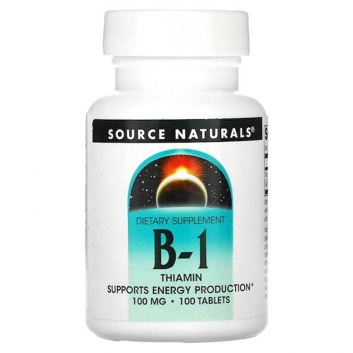 Source Naturals, витамин B1, тиамин, 100 мг, 100 таблеток #1