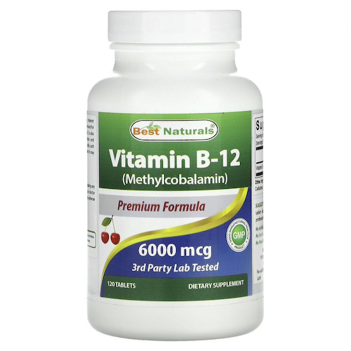Best Naturals, Витамин B12 (метилкобаламин), 6000 мкг, 120 таблеток #1