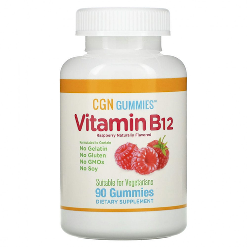California Gold Nutrition, витамин B12, со вкусом малины, 90 жевательных мармеладок #1