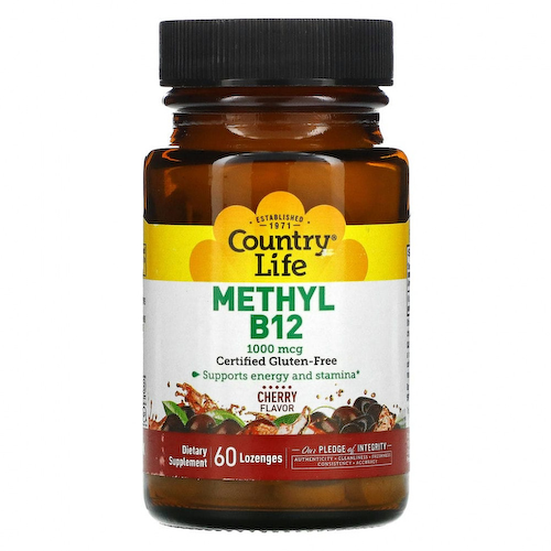 Country Life, Метил B12, со вкусом вишни, 1000 мкг, 60 пастилок #1
