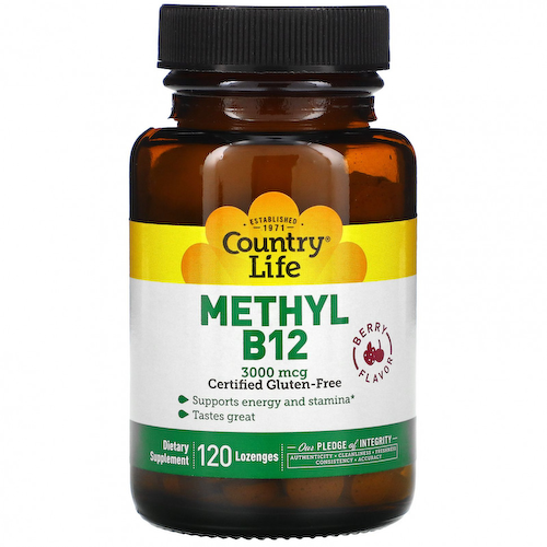 Country Life, Метил B12, ягодный, 3000 мкг, 120 пастилок #1