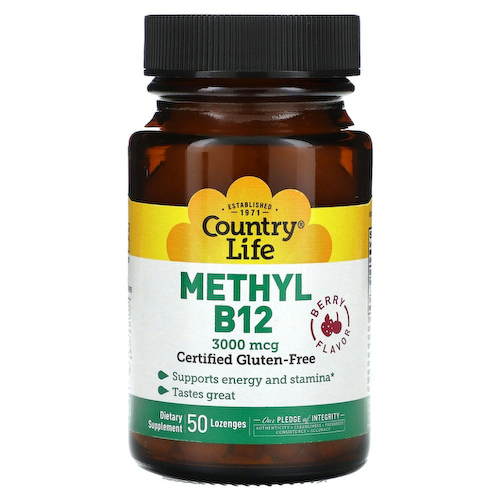Country Life, Метил B12, ягодный, 3000 мкг, 50 пастилок #1