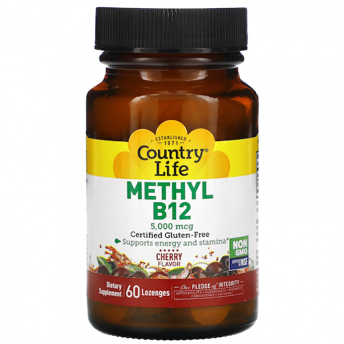 Country Life, метилированный витамин B12, со вкусом вишни, 5000 мкг, 60 пастилок #1