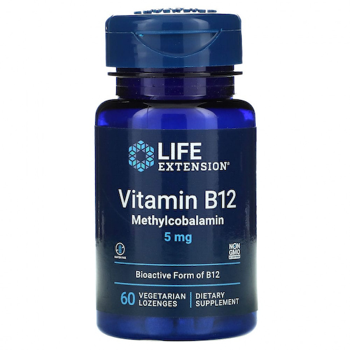 Life Extension, витамин B12, метилкобаламин, 5 мг, 60 вегетарианских леденцов #1
