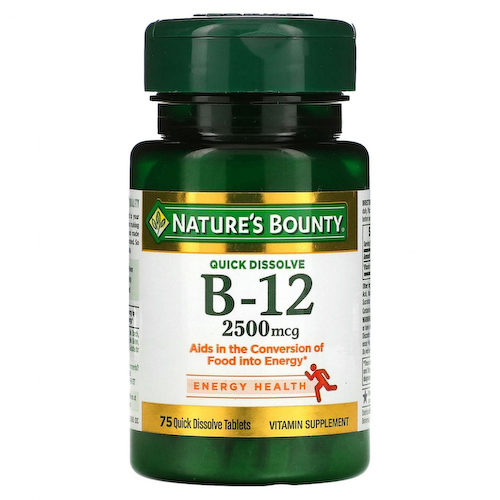 Nature's Bounty, B-12, натуральный вишневый вкус, 2500 мкг, 75 быстрорастворимых таблеток #1