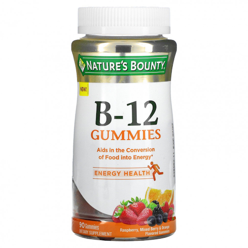 Nature's Bounty, Витамин B-12 в жевательных таблетках, со вкусом малины, ягодного сбора и апельсина, 90 жевательных таблеток #1