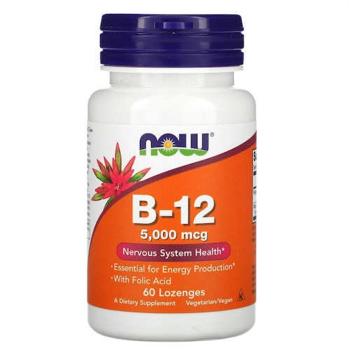 NOW Foods, витамин B12, 5000 мкг, 60 пастилок #1