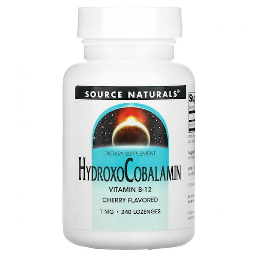 Source Naturals, гидроксокобаламин, витамин B12, пастилки со вкусом вишни, 1 мг, 240 таблеток #1