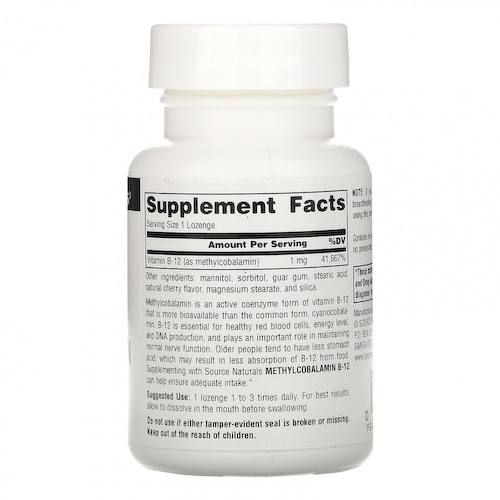 Source Naturals, витамин B12 в виде метилкобаламина, со вкусом вишни, 1 мг, 120 леденцов #1