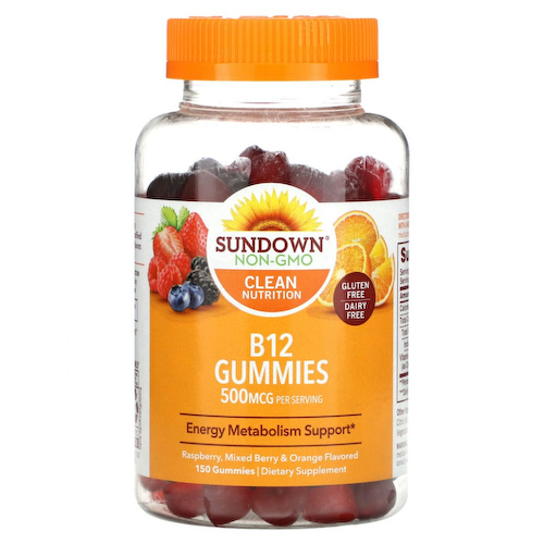 Sundown Naturals, жевательный витамин B12, со вкусом малины, ягод и апельсина, 250 мкг, 150 жевательных таблеток #1