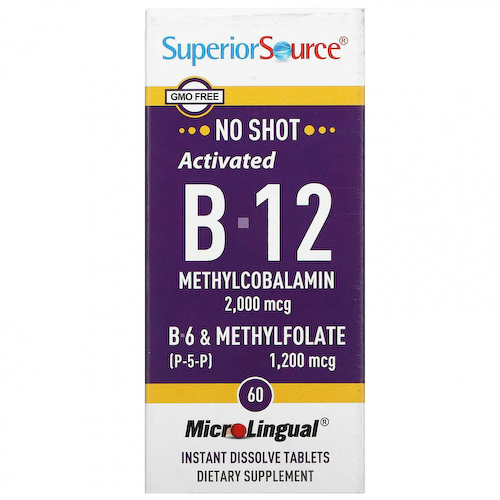 Superior Source, активированный витамин B12 (метилкобаламин), витамин B6 (P-5-P) и метилфолат, 2000 мкг/1200 мкг, 60 таблеток #1