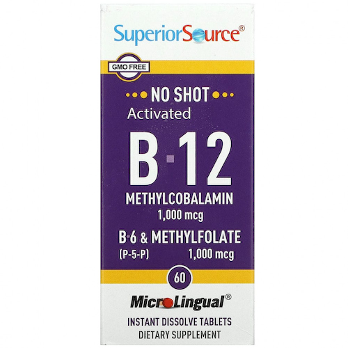 Superior Source, активированный витамин B12 (метилкобаламин), витамин B6 (P-5-P) и метилфолат, 60 быстрорастворимых таблеток MicroLingual #1
