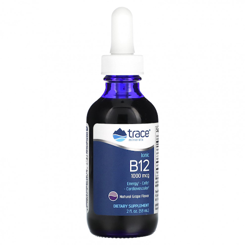 Trace Minerals ®, Ionic B12, натуральный виноград, 1000 мкг, 59 мл (2 жидк. Унции) #1