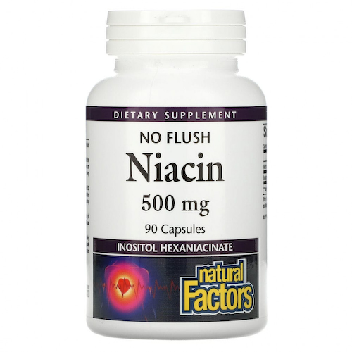 Natural Factors, ниацин без приливов, 500 мг, 90 капсул #1