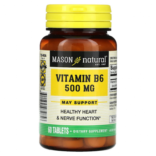 Mason Natural, Витамин B6, 500 мг, 60 таблеток #1