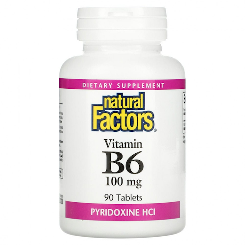 Natural Factors, витамин В6, пиридоксина гидрохлорид, 100 мг, 90 таблеток #1