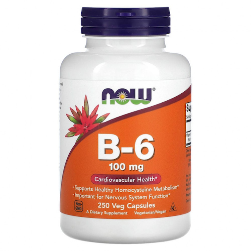 NOW Foods, витамин В6, 100 мг, 250 вегетарианских капсул #1