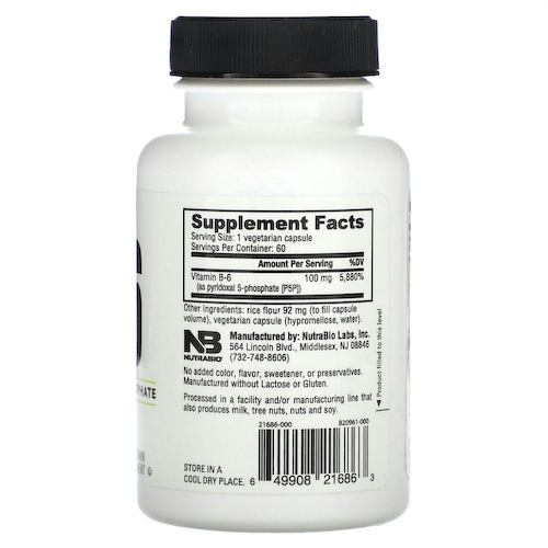 Nutrabio Labs, Витамин B6, 100 мг, 60 капсул #1