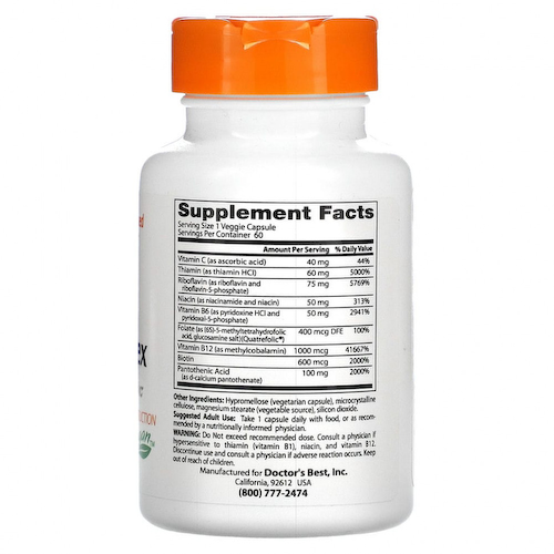 Doctor's Best, комплекс активных витаминов B с Quatrefolic, 60 вегетарианских капсул #1