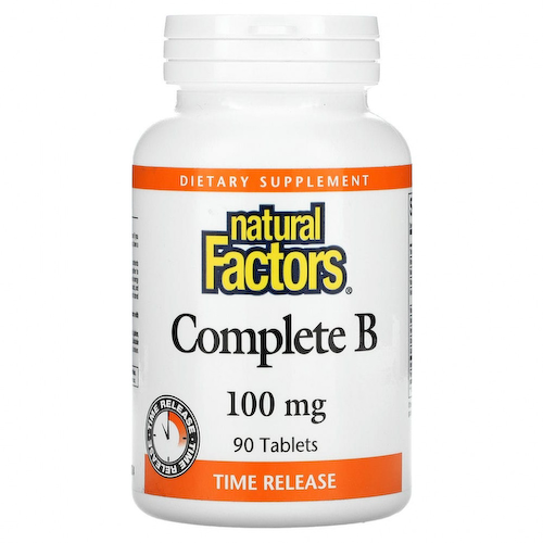 Natural Factors, полный комплекс витаминов группы В, 100 мг, 90 таблеток #1