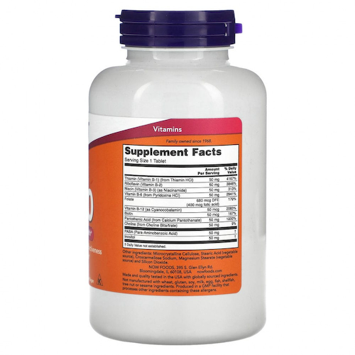 NOW Foods, B-50, добавка с витаминами группы В, 250 таблеток #1