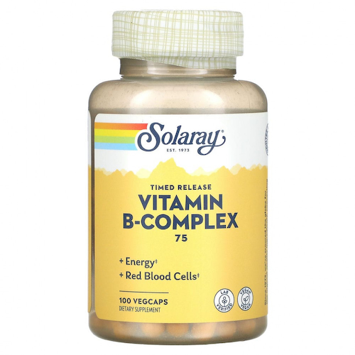 Solaray, B-Complex 75, комплекс с витаминами группы B медленного высвобождения, 100 вегетарианских капсул #1
