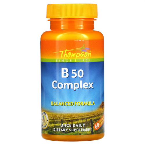 Thompson, B50 Complex, комплекс витаминов группы В, 60 вегетарианских капсул #1