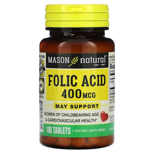 Mason Natural, фолиевая кислота, 400 мкг, 100 таблеток #1
