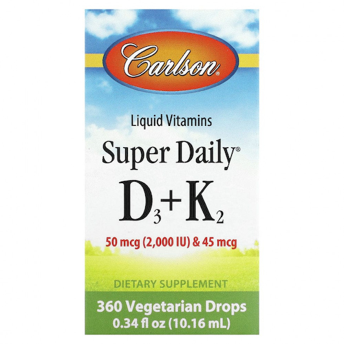 Carlson Labs, Super Daily витамины D3 и K2 в жидкой форме, 25 мкг (1000 МЕ) и 22,5 мкг, растительная формула, 360 вегетарианских капель, 10,16 мл (0,34 жидк. унции) #1