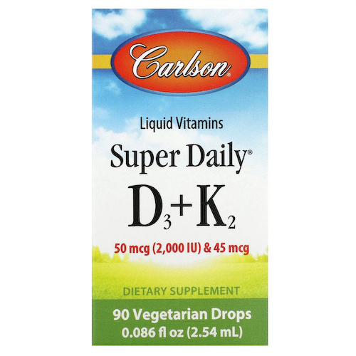 Carlson, Super Daily D3 + K2, 50 мкг (2000 МЕ) и 45 мкг, 90 вегетарианских капель, 2,54 мл (0,086 жидк. Унции) #1
