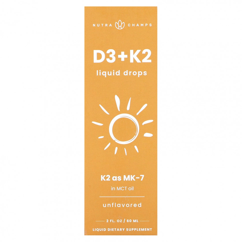 NutraChamps, Жидкие капли D3 + K2, без добавок, 60 мл (2 жидк. Унции) #1