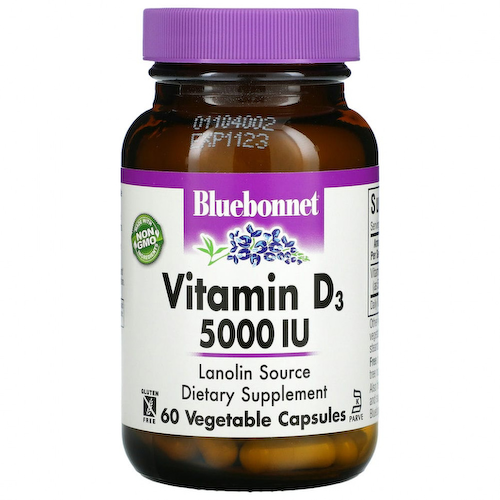 Bluebonnet Nutrition, Витамин D3, 125 мкг (5000 МЕ), 60 растительных капсул #1