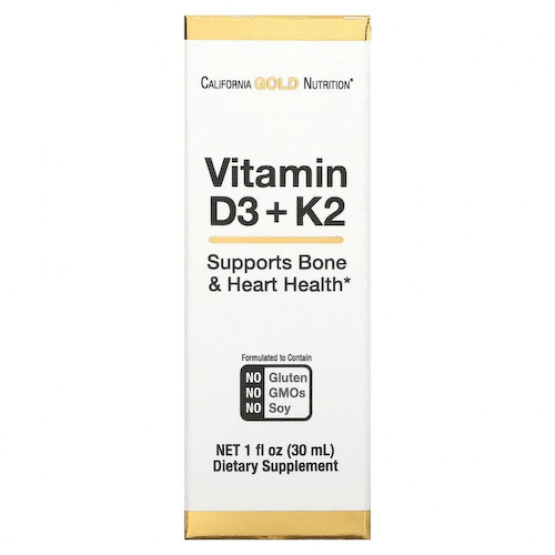 California Gold Nutrition, витамины D3 и K2, 25 мкг (1000 МЕ), 30 мл (1 жидк. унция) #1