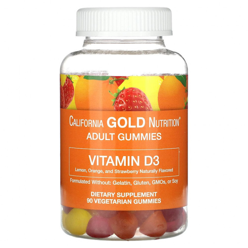 California Gold Nutrition, жевательный витамин D3, без желатина и глютена, со вкусом фруктов и ягод, 25 мкг (1000 МЕ), 90 жевательных таблеток #1