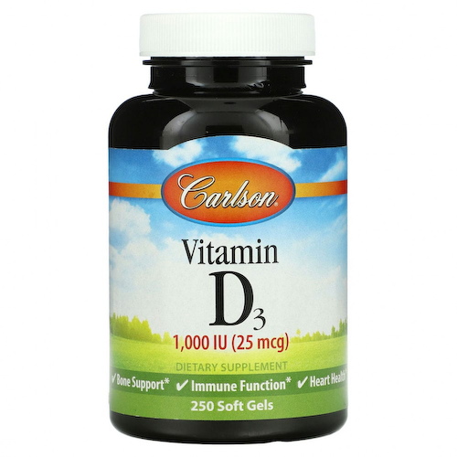 Carlson Labs, Витамин D3, 1000 МЕ (25 мкг), 250 мягких таблеток #1