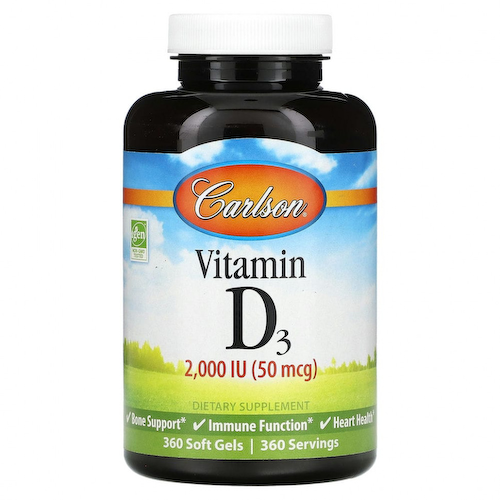Carlson Labs, витамин D3, 2000 МЕ (50 мкг), 360 мягких таблеток #1