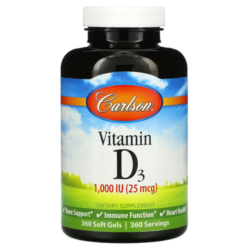 Carlson Labs, Витамин D3, 25 мкг (1000 МЕ), 360 мягких таблеток #1