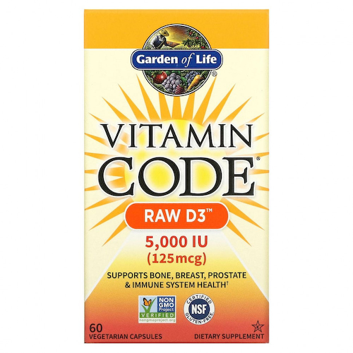 Garden of Life, Vitamin Code, Raw D3, 5000 МЕ, 60 вегетарианских капсул #1