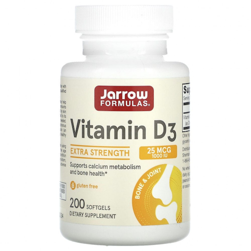 Jarrow Formulas, витамин D3, холекальциферол, 25 мкг (1000 МЕ), 200 мягких таблеток #1