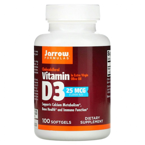 Jarrow Formulas, витамин D3, холекальциферол, 25 мкг (1000 МЕ), 100 капсул #1