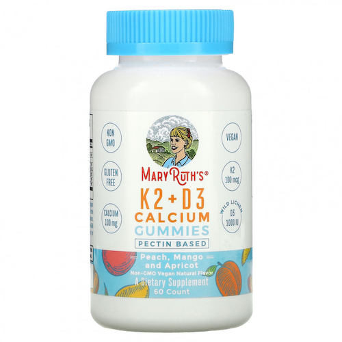 MaryRuth Organics, Жевательные мармеладки с кальцием K2 + D3, персик, манго и абрикос, 60 жевательных таблеток #1
