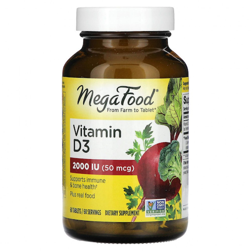MegaFood, витамин D3, 2000 МЕ (50 мкг), 60 таблеток #1