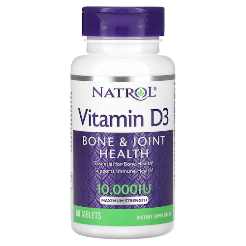 Natrol, витамин D3, здоровье костей и суставов, максимальная сила действия, 10 000 МЕ, 60 таблеток #1