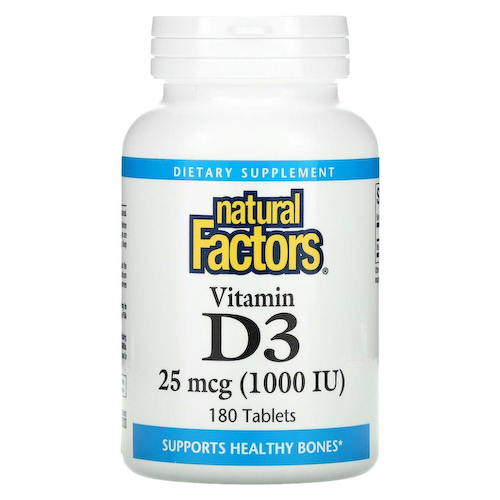 Natural Factors, Витамин D3, 1000 МЕ, 180 таблеток #1