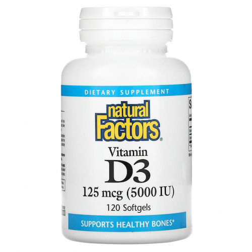 Natural Factors, Витамин D3, 125 мкг (5000 МЕ), 120 мягких желатиновых капсул #1