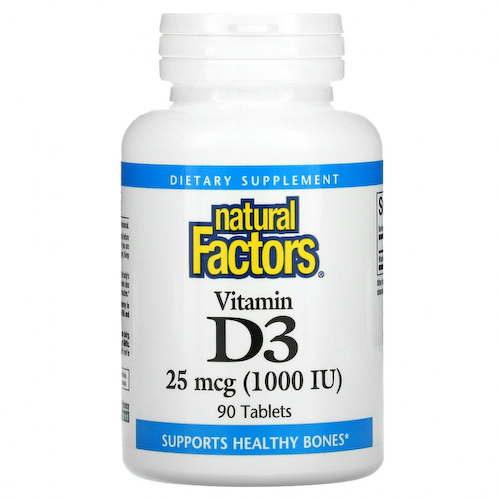 Natural Factors, витамин D3, 25 мкг (1000 МЕ), 90 таблеток #1