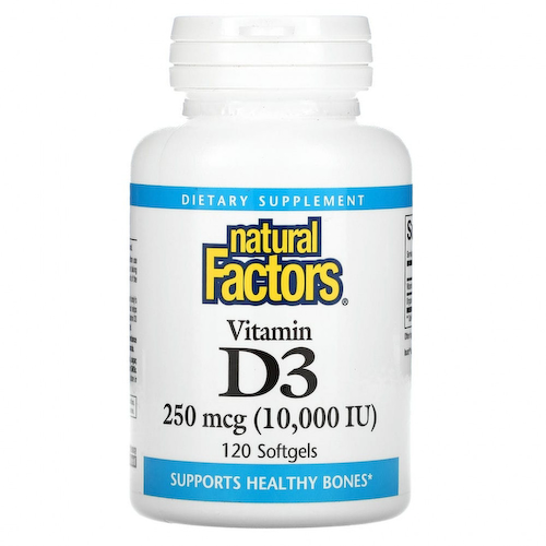 Natural Factors, витамин D3, 250 мкг (10 000 МЕ), 120 мягких таблеток #1