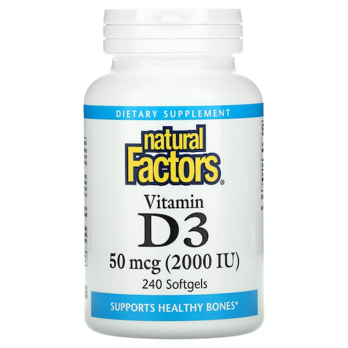 Natural Factors, Витамин D3, 50 мкг (2000 МЕ), 240 мягких таблеток #1