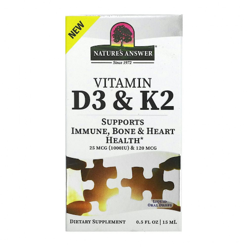 Nature's Answer, витамины D3 и K2, 25 мкг (1000 МЕ) и 120 мкг, 0,5 мл (120 жидк. унций) #1